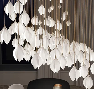 Adjustable Height Hotel Bar Restaurant Designer Nordic Ceramic Magnolia Flower Petal Chandelier for Bedroom Bedside Stairs Loft