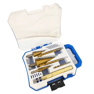 Multi-Purpose Step Drill Bit Kit 7 Piece Titanium Plated Hex Shank Straight Flute HSS Reamer Bit for Stainless Steel Use