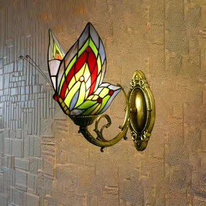Modern Style Tiffany Lamp Sconce Handmade Stained Glass Wall Lantern with Butterfly Design Turkish Moroccan Wall Light Downlight