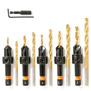 Countersink Drill Bit Set, 11pcs Countersink Drill Bits#4, #6, #8, #10, #12, Titanium Coated 1/4 Inch Hex Shank
