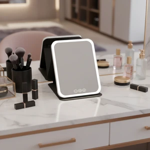 LED Makeup Mirror 1x Portable Folding Dressing Lamp Custom Logo/Graphic Design Desktop Lighting For Dormitory Office Use