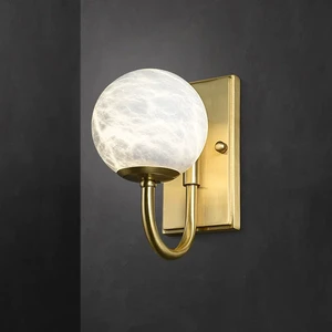 Modern Luxury Brass LED Wall Sconce Lamp with Natural Alabaster Ball wall light for Hotel Bedrooms and Luxury Spaces