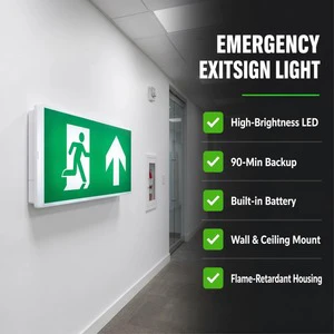 Commercial LED Emergency Exit Sign Light Rechargeable 90Min Battery Backup High Brightness IP20 Rated White LED 50000 Indicator