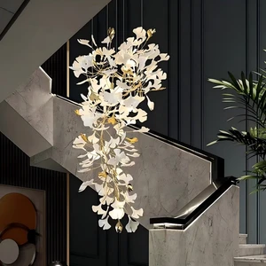ANNO Bespoke Ceramic Ginkgo Leaves Chandelier For Villa Stair Hall