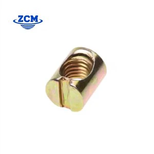 Carbon Steel Zinc Plated Yellow Zinc Coating Slotted Head Cylindrical Pin Cross Dowel Barrel Nut Wood Furniture Embedded Lock