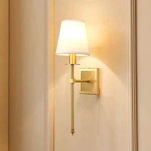 Hotel Luxury Modern Brass Wall Lamp Living Room Bedside Decorative Indoor Fabric Shade Wall Lamp