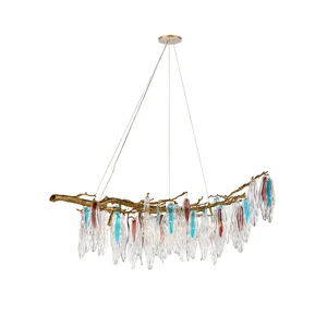 Branch Side Lamp High Pole Color Leaf Chandelier Villa Hotel Selling Noble Copper Luxury Lamp Round Pendant Lamp Room Glass G9