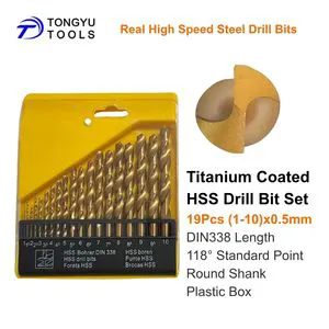 19Pcs HSS-R Twist Drill Bit Set 1-10mm 118 Degree Point High Speed Steel DIN338 For General Purpose Drilling