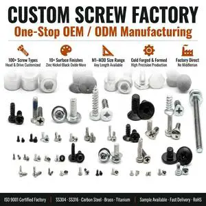 One-Stop OEM Screw Manufacturing Zinc Nickel Black Oxide Surface M1-M30 Carbon Steel Brass Low MOQ Factory Direct Supply