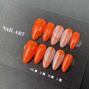 High-quality Handmade Nail Factory Wholesale Almond-shaped Orange Hand-painted Style Reusable