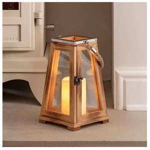 Luckywind Customized 10 Inch Decorative Rustic Wooden Battery Operated LED Candle Lantern With Rope Handle for Candles/fireplace