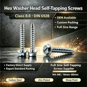 Steel Zinc Plated High Strength M4-M5 Slotted Hex Washer Head Self-Tapping Screws Class 8.8 OEM