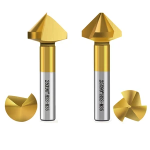 FEIDA 6Pcs 6mm Shank 3 Flute 90 Degree TIN Coated Carbide Countersink Drill Bit 125-205mm Wood Drilling 35mm Working Length