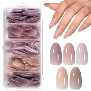 Soft Gel Full Cover French Style Press On Nails 5 Shades Medium Oval 140Pcs/Box Reinforced Tip Design Finger Use