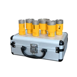 Multi Size Yellow Diamond Coated Efficient Cutting In Tile Glass Stone Hole Saw Set With Aluminum Case Drill Bit Model 030