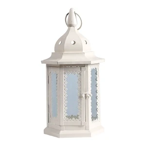 White Metal Lantern Outdoor Garden And Home Decorative Metal Lantern For Candle Wedding Centerpiece Metal Candle Lantern
