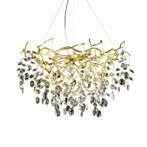 High Quality Luxury Modern Crystal Chandelier Gold Aluminum Tree Branch Raindrop Pendant Lamp Warm White for Hotels & Villas