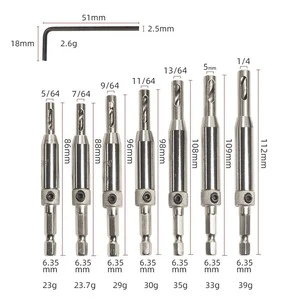 JANDLI 4in1 Self Centering Hinge Drill Bits Set 6mm Shank HSS 5/64