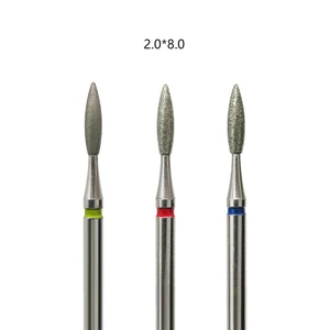 2.0*8.0mm Sharp Point Flame Diamond Bur Russian Frez Cuticle Diamond Nail Drill Bits for Nail Drill