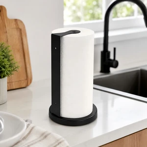 Black U Shape Suction Cup Stainless Steel Paper Towel Holder Countertop Vertical Kitchen Roll Holder No Drill Rack
