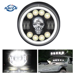 HAIZG New 7inch Led Headlamp with Skull Head Angel Eye DRL Car Accessories Round Led Headlight for Offroad Work Led Light