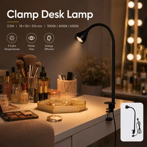 Flexible Clamp Desk Lamp Gooseneck Work Light 3.5W 3 Color Modes For Reading Clip Lamp Office Task Light