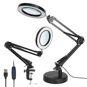 USB LED Desk Lamp with Swing Arm 8x Magnifying Glass Light for Reading Table Lamp