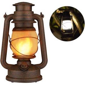 Outdoor Indoor Night Light Camping Lamp Retro Antique Copper Decor Hanging 2 in 1 White Flickering Dancing Flame Led Lanterns