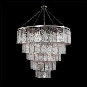 5-Tier Cascading Textured Glass Multi-Tier Silver Circular Chandelier for Luxury Contemporary Villa Foyers Interiors