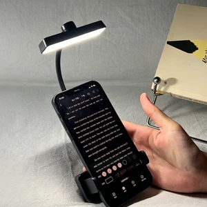 OEM Rechargeable Black/White Dimmable Smartphone Reading Light with Flexible Neck & Type-C Clip-Portable LED Book Light