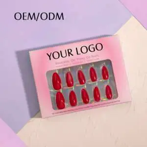 Private Label Long Real Handmade Salon Gel Press On Nails Square Nails Fake Artificial Fingernails French Gel Nails Press Ons