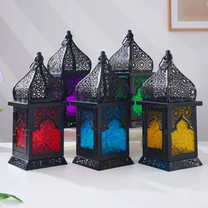DAMAI Moroccan Style Iron Candle Lantern Embossed Castle Hollow Out Wind Lantern Multi Color Optional For Home Decor Ornament