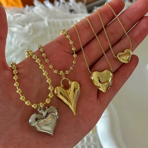 2025 Trendy 18K Gold Plated Heart-Shaped Initial Pendant Necklace Copper Beads Zircon Anniversary Women's Jewelry