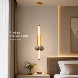 Modern Vertical Column Glass Pendant Light Gold Frame 4000K LED Hanging Lamp 2-Year Warranty Easy Installation Bedroom Bedside