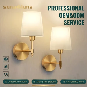Modern Home Decor Wall Sconces Dimmable Bedside Golden Fabric Shade Wireless Rechargeable Wall Light For Living Room Hallway