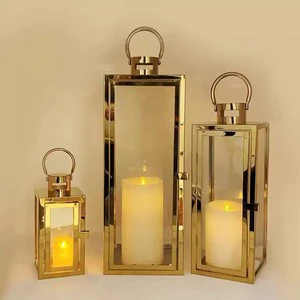 Metal Set of 3 Stainless Steel Candle Holder Lantern Decorative Lantern for Home Decor
