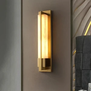 Modern Minimalist LED Brass Wall light Alabaster lampshade wall Light for Bathroom Bedroom Corridor Living Room Bedside