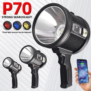 Powerful USB Rechargeable Solar LED Spotlight Flashlight Handheld Rechargeable Long Range Powerful Searchlight