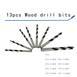 RISING 13pcs High Quality Black and White #45 Carbon Steel Wood Working Drill Bit Set for Wood Drilling