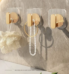 Heavy-Duty Luxury Gold Square Adhesive Hook No-Drill Bathroom Strong Wall Mounted Towel Hanger Aesthetically Pleasing Hook