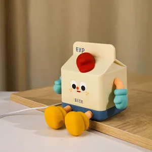 Cartoon Milk Box LED Modern Night Light USB Charging Cute Pat ABS Home 3-speed Dimming Timing Sleeping Lamp