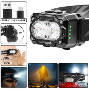 Sensor Switch Headlamp with Multifunctional Dual Light Source Outdoor Headlamps Reflective Headband Headlight Lantern