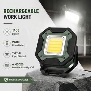 1400LM LED Mechanic Work Light Magnetic Rechargeable Inspection Lamp 6000mAh 21700 Battery CRI 90 For Auto Repair Workshop
