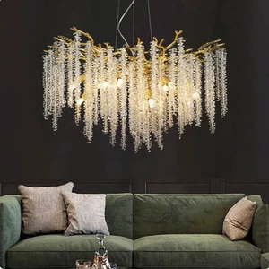 Light Luxury Crystal Adjustable Height LED Living Room Chandelier Modern Minimalist French Villa Creative Tree Branch Lighting