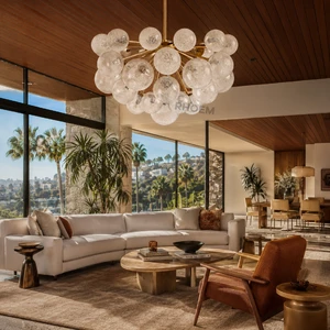 Luxury Glass Globe Living Room Chandelier Modern Gold Bubble Pendant Light Hotel Villa Project OEM ODM Wholesale