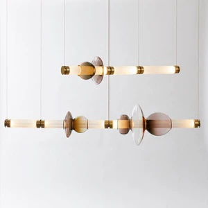 Long Stained Glass Nordic Restaurant Chandelier Designer Soft-fitting Tu Mo Room Exhibition Hall Studio Decorative Lamp LED Warm