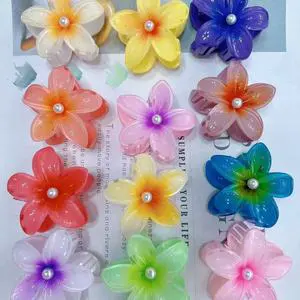 High Quality Fashion 8cm Hair Claws With Pearls And Flowers Women Girls Hawaiian Bauhinia Plumeria Hair Claw Clips Accessories