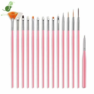 SunelPort Nail Art Set 15PCS Durable Nail Design Powder Nylon White Rod Color Painting Pens Drill Pen Phototherapy Line Pen Pull