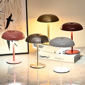 Portable Rechargeable Mushroom Table Lamp Cordless Dimmable Metal Battery Operated with Touch Night Light for Bedroom Bar Coffee