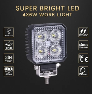 24W Mining LED Work Light Square 3 Inch LED Working Light for Excavator Heavy Duty Vehicles